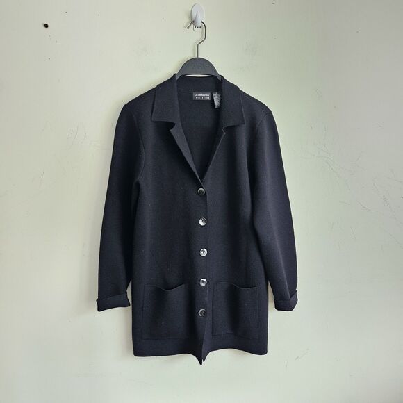 Vintage Liz Claiborne Knit Blazer Black Small 90s Merino Wool Blend Classic EUC - Picture 2 of 7